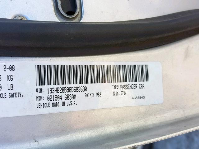 1B3HB28B98D683630 - 2008 DODGE CALIBER SILVER photo 10