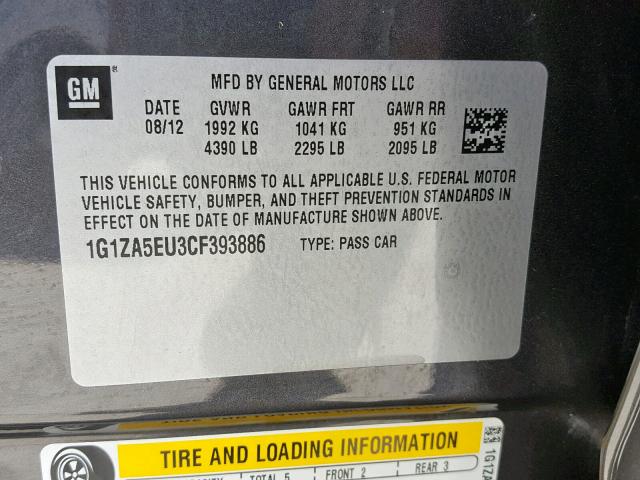 1G1ZA5EU3CF393886 - 2012 CHEVROLET MALIBU LS SILVER photo 10