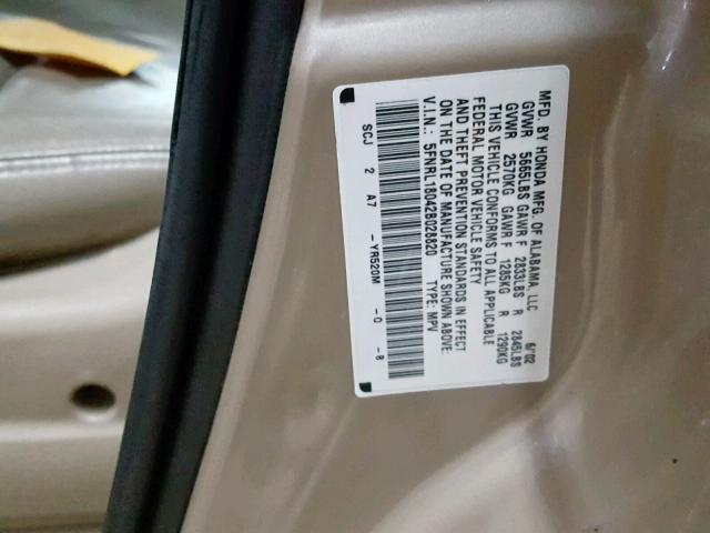 5FNRL18042B028820 - 2002 HONDA ODYSSEY EX GOLD photo 10