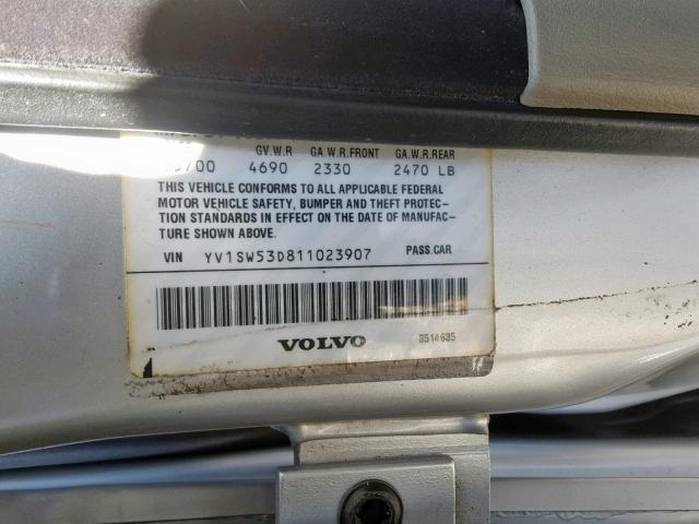 YV1SW53D811023907 - 2001 VOLVO V70 T5 TUR SILVER photo 10