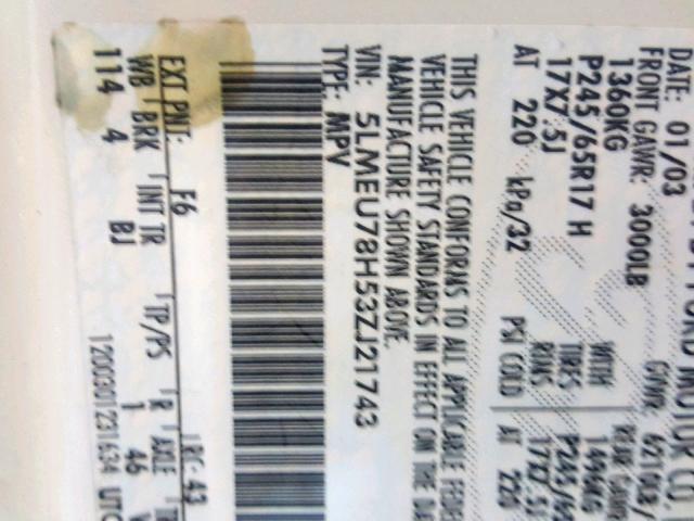 5LMEU78H53ZJ21743 - 2003 LINCOLN AVIATOR 白色 照片 10