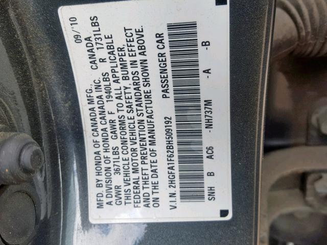 2HGFA1F62BH509192 - 2011 HONDA CIVIC LX-S Grafit foto 10