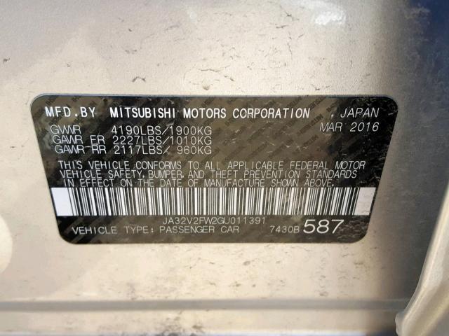 JA32V2FW2GU011391 - 2016 MITSUBISHI LANCER ES SILVER photo 10