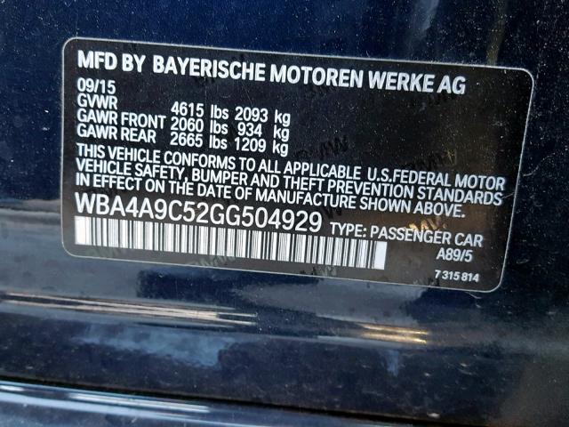 WBA4A9C52GG504929 - 2016 BMW 428 I BLUE photo 10
