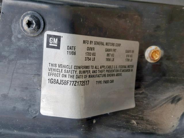 1G8AJ58F77Z172517 - 2007 SATURN ION LEVEL GRAY photo 10