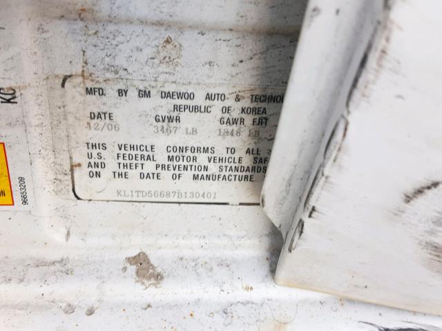 KL1TD56687B130401 - 2007 CHEVROLET AVEO BASE თეთრი ფოტო 10