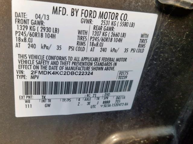 2FMDK4KC2DBC22324 - 2013 FORD EDGE LIMIT SILVER photo 10