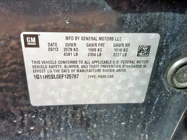 1G11H5SL0EF125787 - 2014 CHEVROLET MALIBU LTZ ნაცრისფერი ფოტო 10