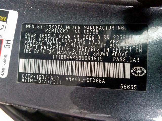 4T1BB46K59U091819 - 2009 TOYOTA CAMRY HYBRID  photo 10