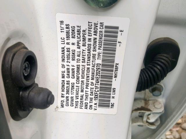 19XFC1F74HE202970 - 2017 HONDA CIVIC EXL WHITE photo 10