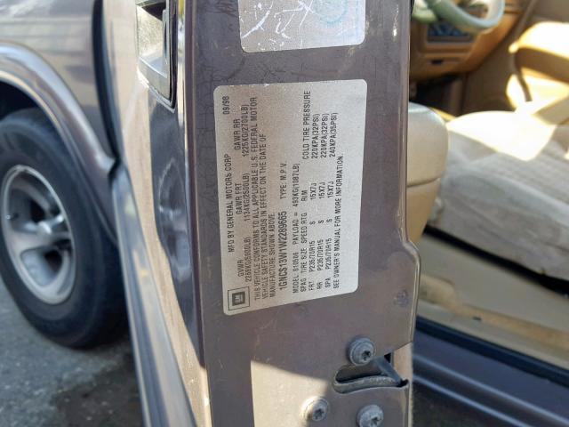 1GNCS13W1W2289665 - 1998 CHEVROLET BLAZER BROWN photo 10