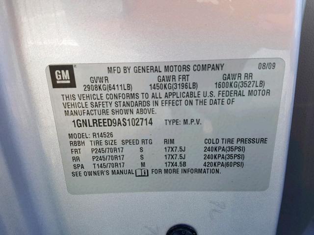 1GNLREED9AS102714 - 2010 CHEVROLET TRAVERSE L SILVER photo 10