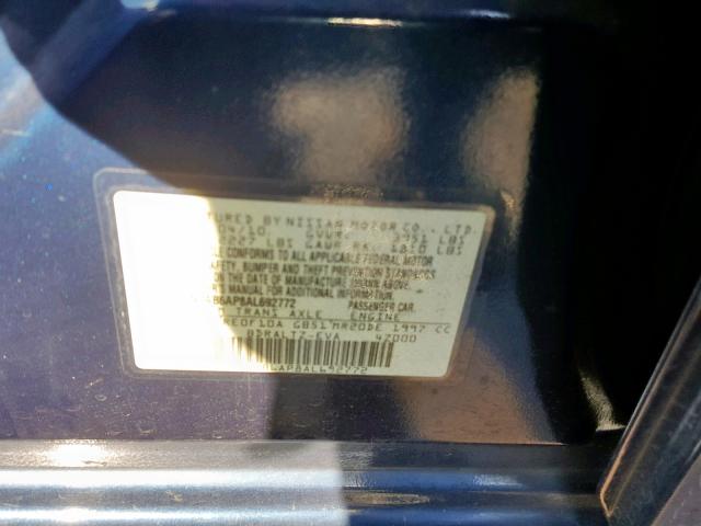 3N1AB6AP8AL692772 - 2010 NISSAN SENTRA 2.0 BLUE photo 10