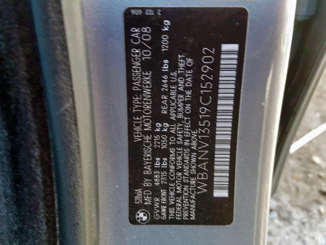 WBANV13519C152902 - 2009 BMW 528 XI GRAY photo 10