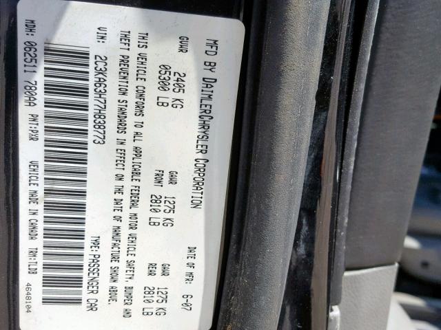 2C3KA63H77H838773 - 2007 CHRYSLER 300C BLACK photo 10