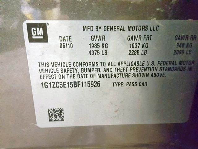 1G1ZC5E15BF115926 - 2011 CHEVROLET MALIBU 1LT 棕色 照片 10