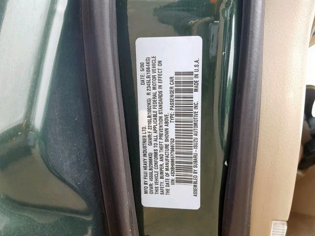 4S3BH6865Y7669753 - 2000 SUBARU LEGACY OUT GREEN photo 10