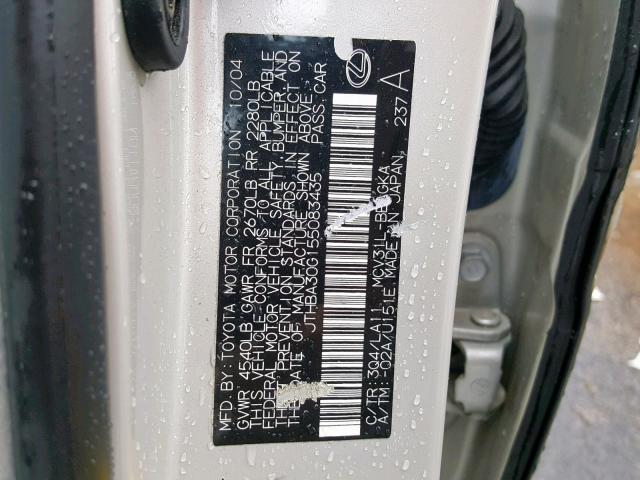 JTHBA30G155083435 - 2005 LEXUS ES 330 GRAY photo 10