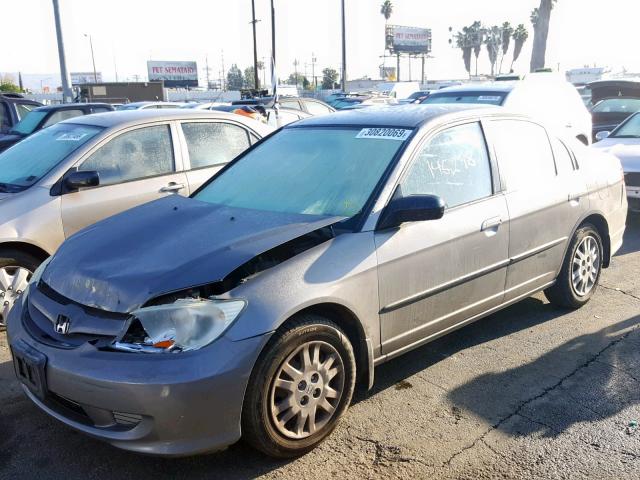 2HGES16685H616213 - 2005 HONDA CIVIC LX GRAY photo 2