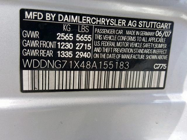 WDDNG71X48A155183 - 2008 MERCEDES-BENZ S 550 SILVER photo 10