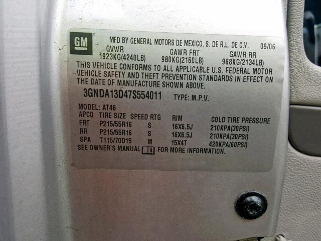 3GNDA13D47S554011 - 2007 CHEVROLET HHR LS Plata foto 10