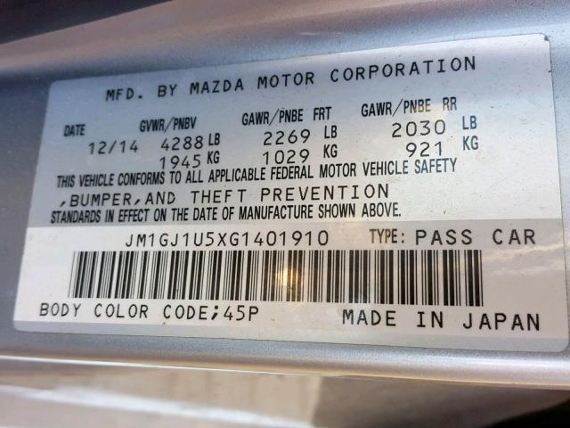 JM1GJ1U5XG1401910 - 2016 MAZDA 6 SPORT GRAY photo 10