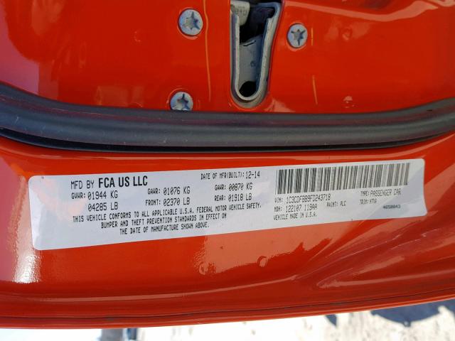 1C3CDFBB9FD243718 - 2015 DODGE DART SXT ORANGE photo 10