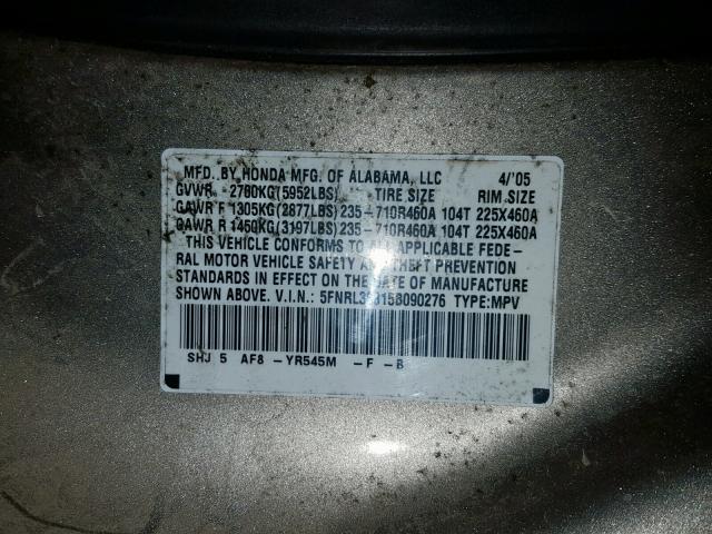 5FNRL38815B090276 - 2005 HONDA ODYSSEY TO GOLD photo 10