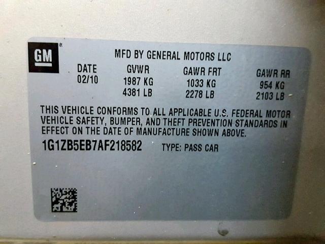 1G1ZB5EB7AF218582 - 2010 CHEVROLET MALIBU LS GOLD photo 10