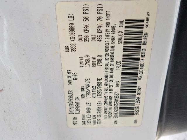 3D7KR28D35G843507 - 2005 DODGE RAM 2500 S თეთრი ფოტო 10