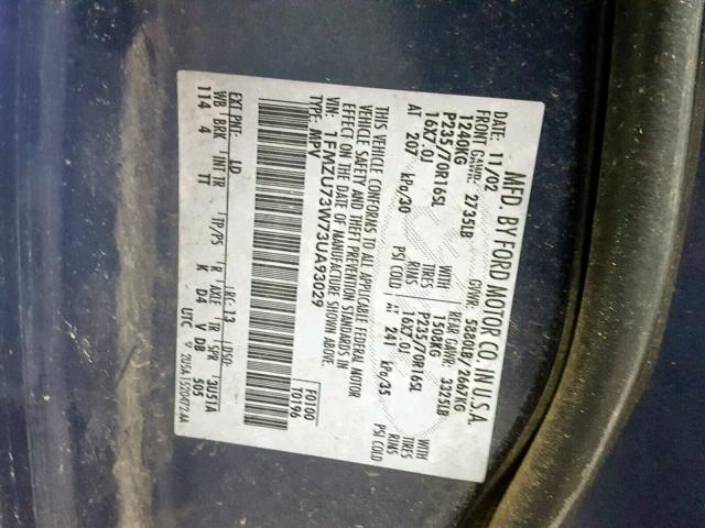 1FMZU73W73UA93029 - 2003 FORD EXPLORER X BLUE photo 10