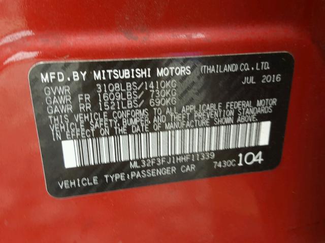 ML32F3FJ1HHF11339 - 2017 MITSUBISHI MIRAGE G4 RED photo 10