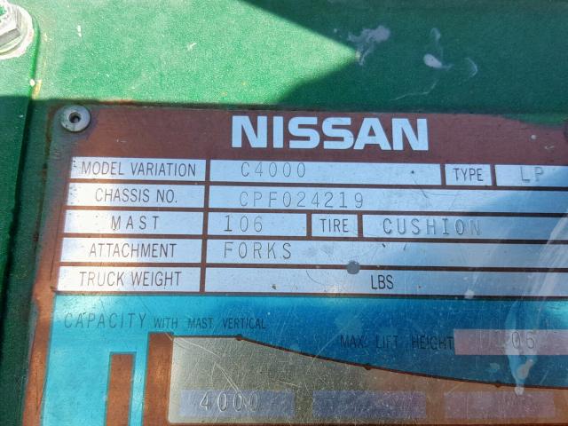 CPF024219 - 1990 NISSAN FORK LIFT GREEN photo 10