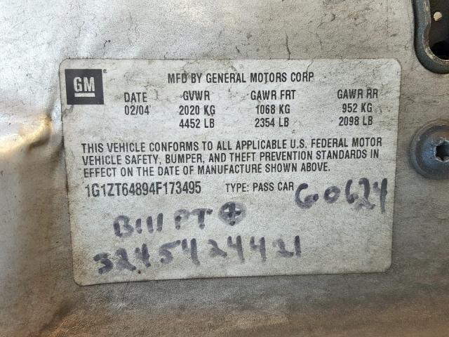 1G1ZT64894F173495 - 2004 CHEVROLET MALIBU MAX 银色 照片 10