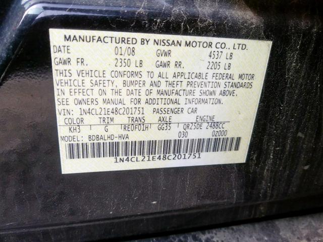 1N4CL21E48C201751 - 2008 NISSAN ALTIMA HYBRID  photo 10