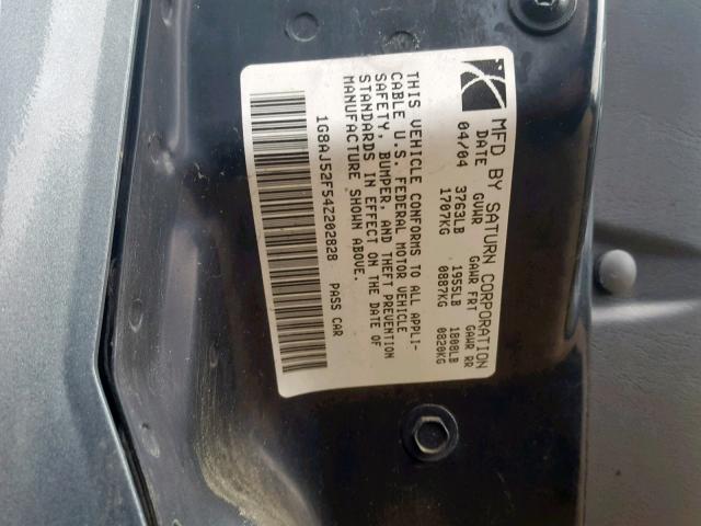 1G8AJ52F54Z202828 - 2004 SATURN ION LEVEL GRAY photo 10