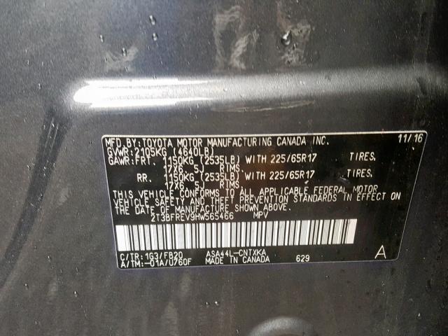 2T3BFREV9HW565466 - 2017 TOYOTA RAV4 LE CHARCOAL photo 10