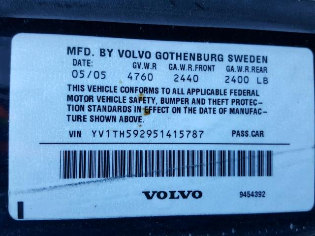 YV1TH592951415787 - 2005 VOLVO S80 2.5T BLUE photo 10