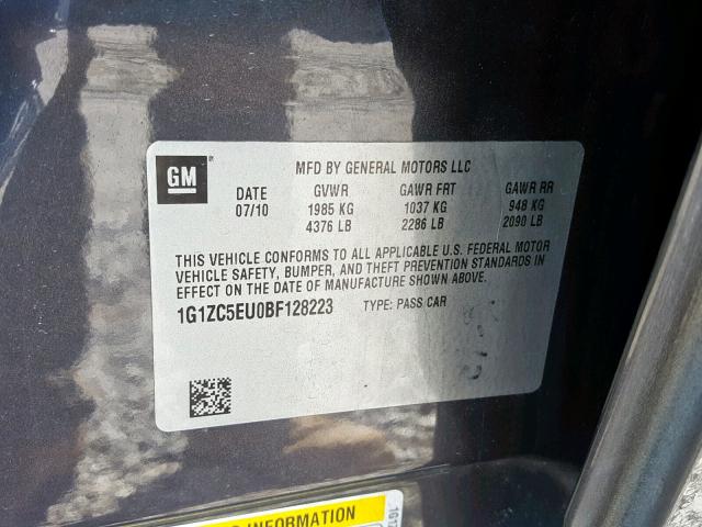 1G1ZC5EU0BF128223 - 2011 CHEVROLET MALIBU 1LT 石墨色 照片 10