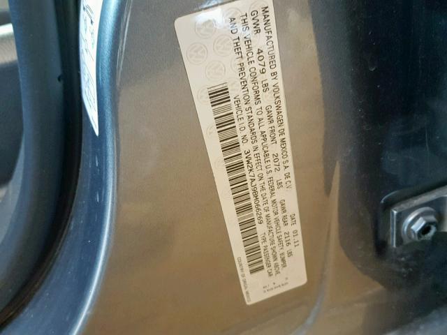3VW2K7AJ9BM066269 - 2011 VOLKSWAGEN JETTA BASE CHARCOAL photo 10