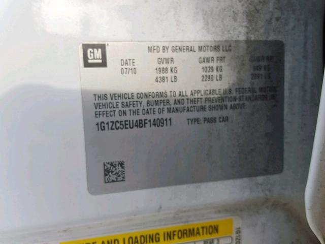 1G1ZC5EU4BF140911 - 2011 CHEVROLET MALIBU 1LT 白色 照片 10