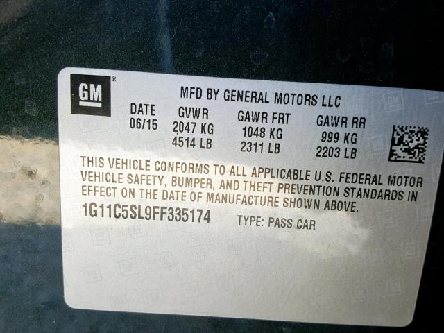 1G11C5SL9FF335174 - 2015 CHEVROLET MALIBU 1LT 灰色 照片 10