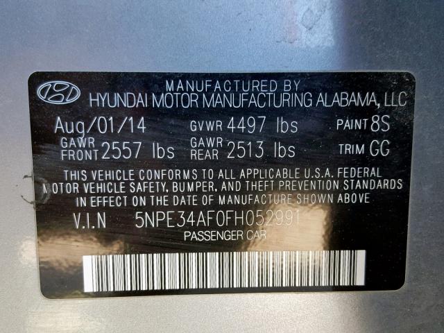 5NPE34AF0FH052991 - 2015 HYUNDAI SONATA SPO SILVER photo 10