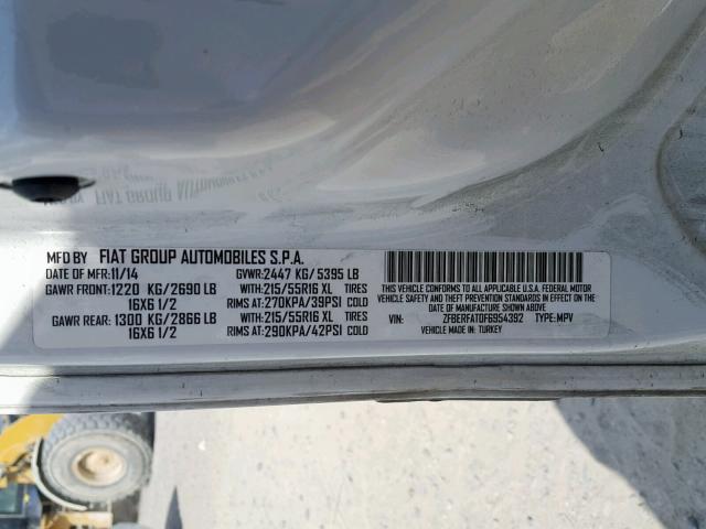 ZFBERFAT0F6954392 - 2015 RAM PROMASTER WHITE photo 10