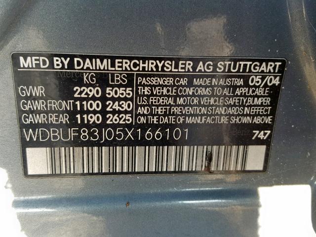 WDBUF83J05X166101 - 2005 MERCEDES-BENZ E 500 4MAT BLUE photo 10