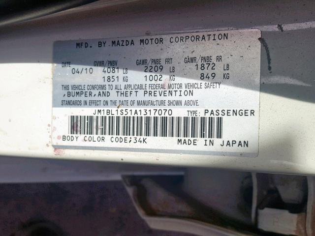 JM1BL1S51A1317070 - 2010 MAZDA 3 S WHITE photo 10