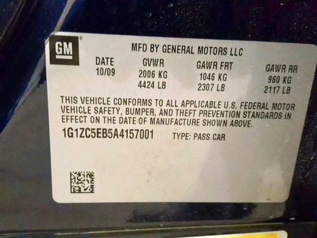 1G1ZC5EB5A4157001 - 2010 CHEVROLET MALIBU 1LT 蓝色 照片 10