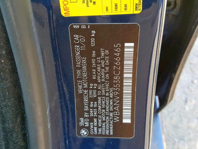 WBANV93538CZ66465 - 2008 BMW 535 XI BLUE photo 10