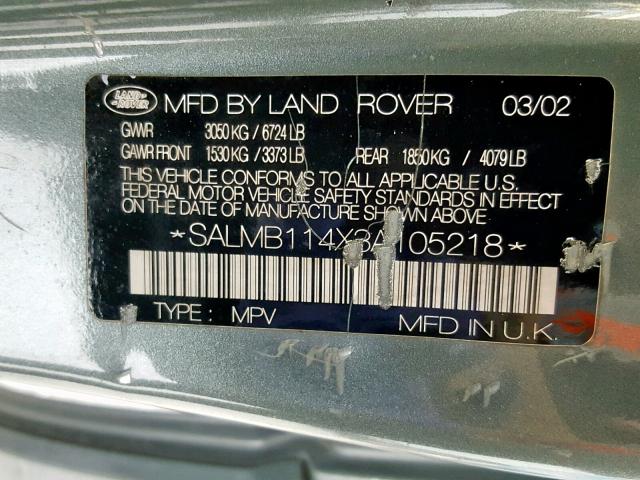 SALMB114X3A105218 - 2003 LAND ROVER RANGE ROVE أخضر صورة 10
