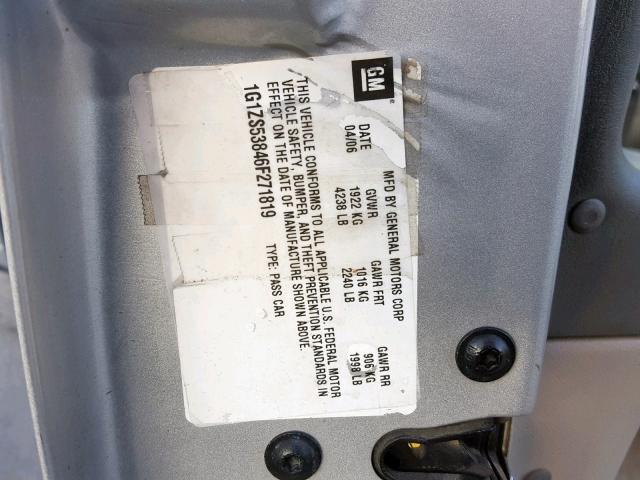 1G1ZS53846F271819 - 2006 CHEVROLET MALIBU LS SILVER photo 10